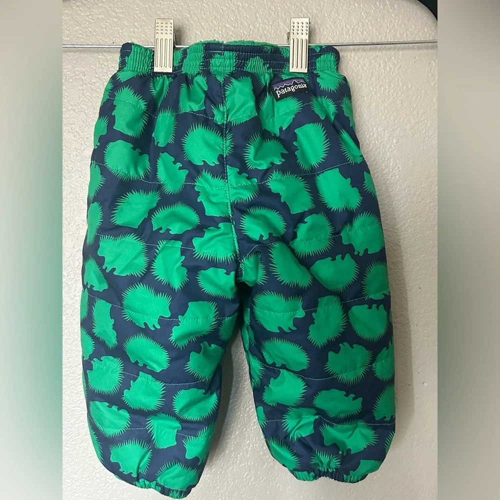 Patagonia Baby Reversible Tribbles Pants Fleece Lined Snow Pants Hedgehog Sz 12M